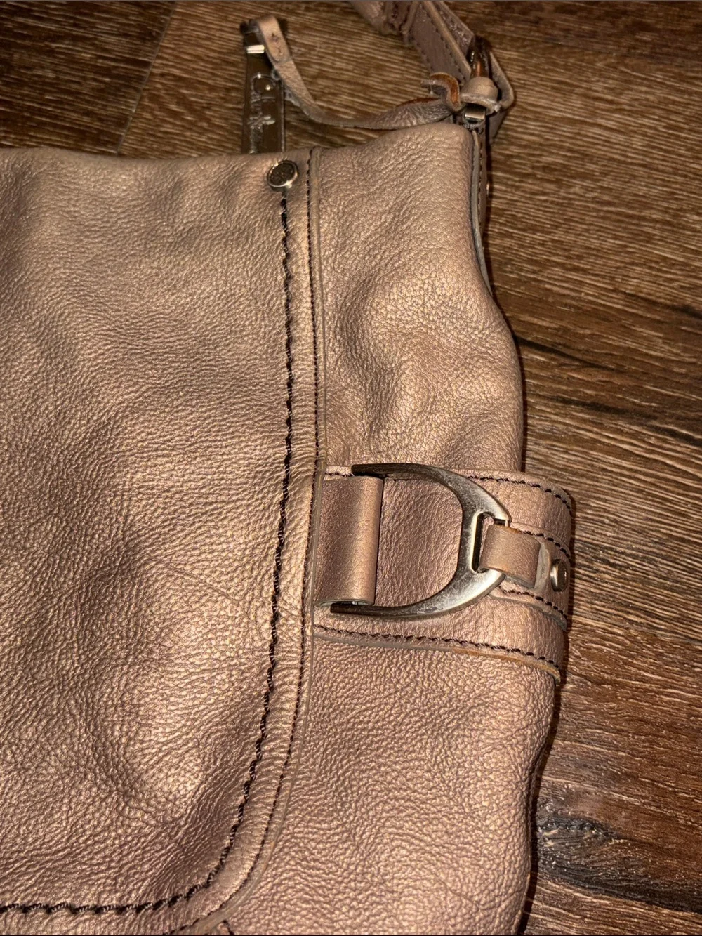 Cole Haan Metallic Bronze Pebble Leather Hobo Shoulder Bag Tassel VGUC
